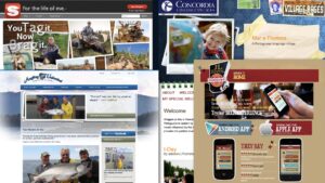 screenshots of scheels community, concordia language villages, angling unlimited, and JL Beers website pages